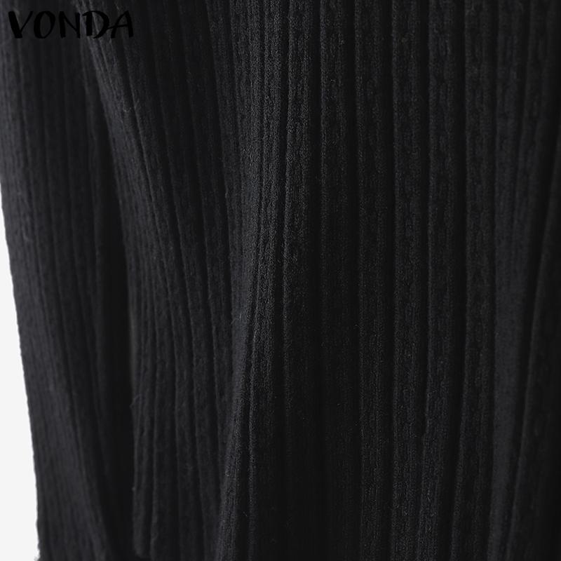 VONDA Autumn Women Turtleneck Long Sleeve Lace Hem Stretch Casual Knitted Sweater Undershirts