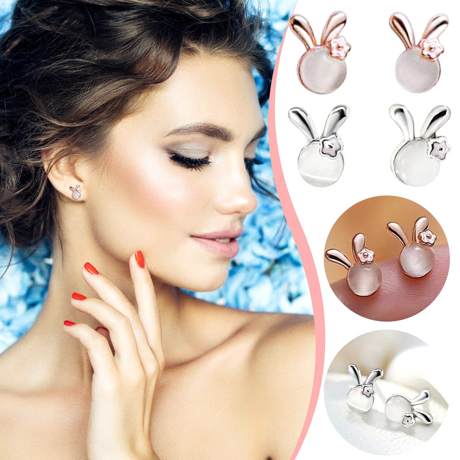 

Пасхальные асимметричные опаловые серьги-кролики, милые серьги для матери, чтобы подарить девушке подарок подруге