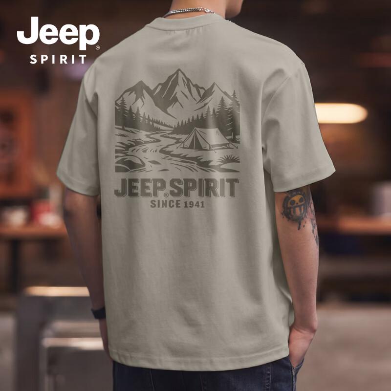 

Мужская хлопковая футболка с коротким рукавом JEEP SPIRIT с принтом гор 4XL