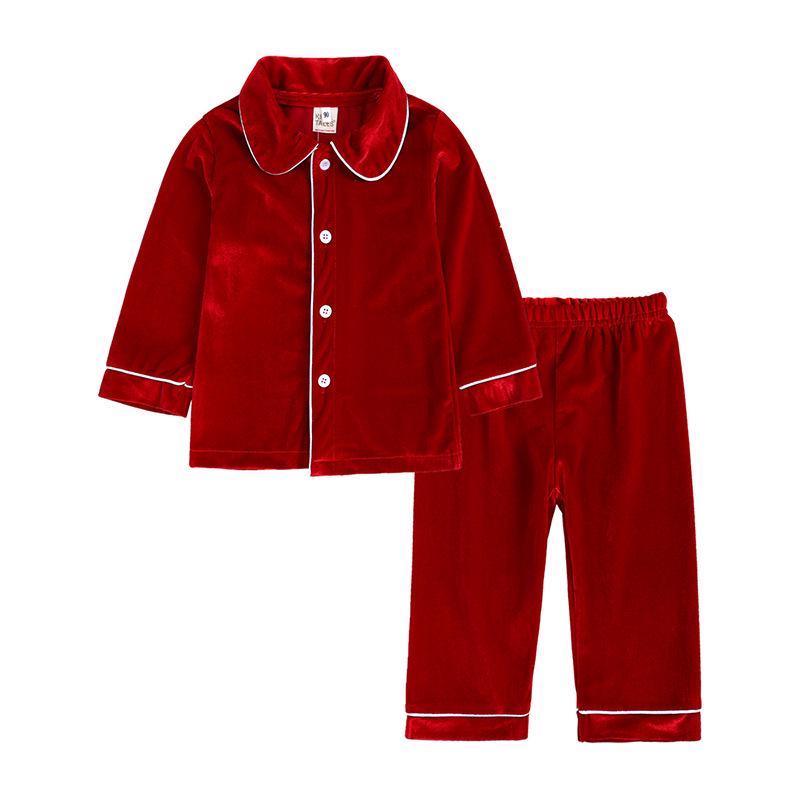Children's Gold Velvet Pajamas - Autumn/Winter Homewear for Boys and Girls