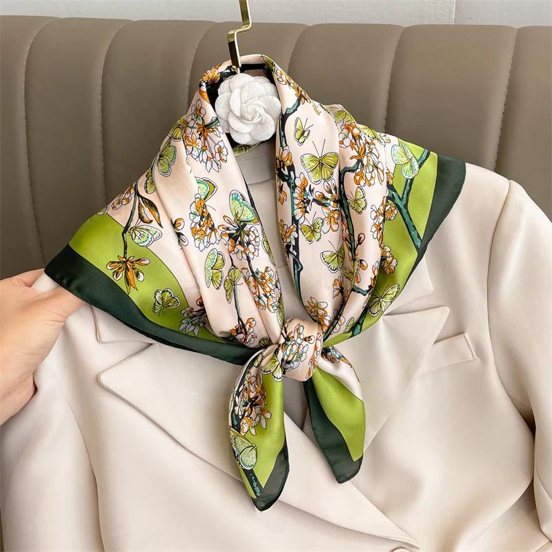 New Fashion 70X70Cmprinted Women'S Scarf Pashmina Silk Scarf Square Shawl Decorative Headband Neck Luxury Design Bandana