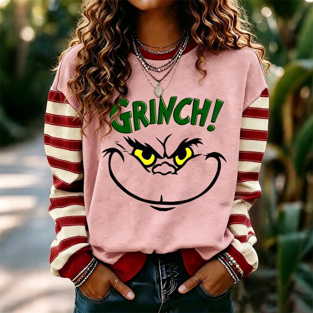 Women's Fashion Long Sleeve Neck Pullover Sweatshirt with Christmas Print