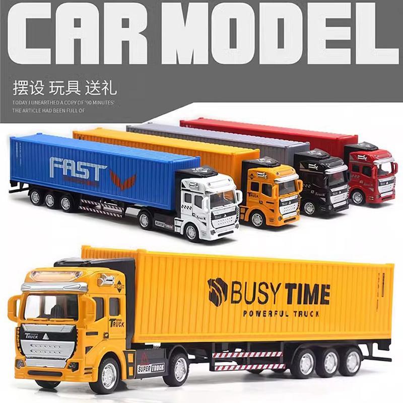 1:48 Alloy Container Truck Model Simulation Pull Back Large Container Truck Children's Engineering Truck Toy Birthday Gift