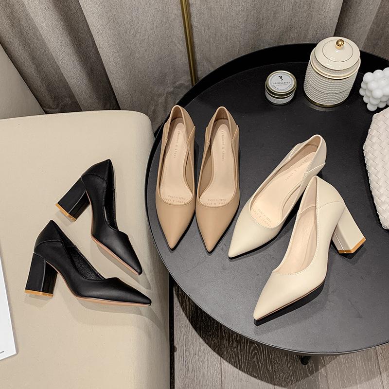 SX678 manufacturer women's high heels single shoes 2025 new shallow pointed women's fashion thick heel fashion versatile