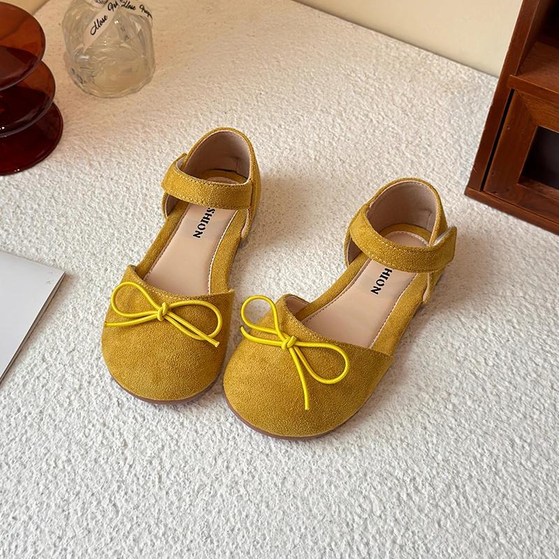

Летние детские сандалии для девочек 2025, трендовые сандалии с бантом, детские туфли принцессы, для свадебной вечеринки, для малышей, повседневные плоские сандалии, нескользящие 23(insole 14.3cm) жёлтый