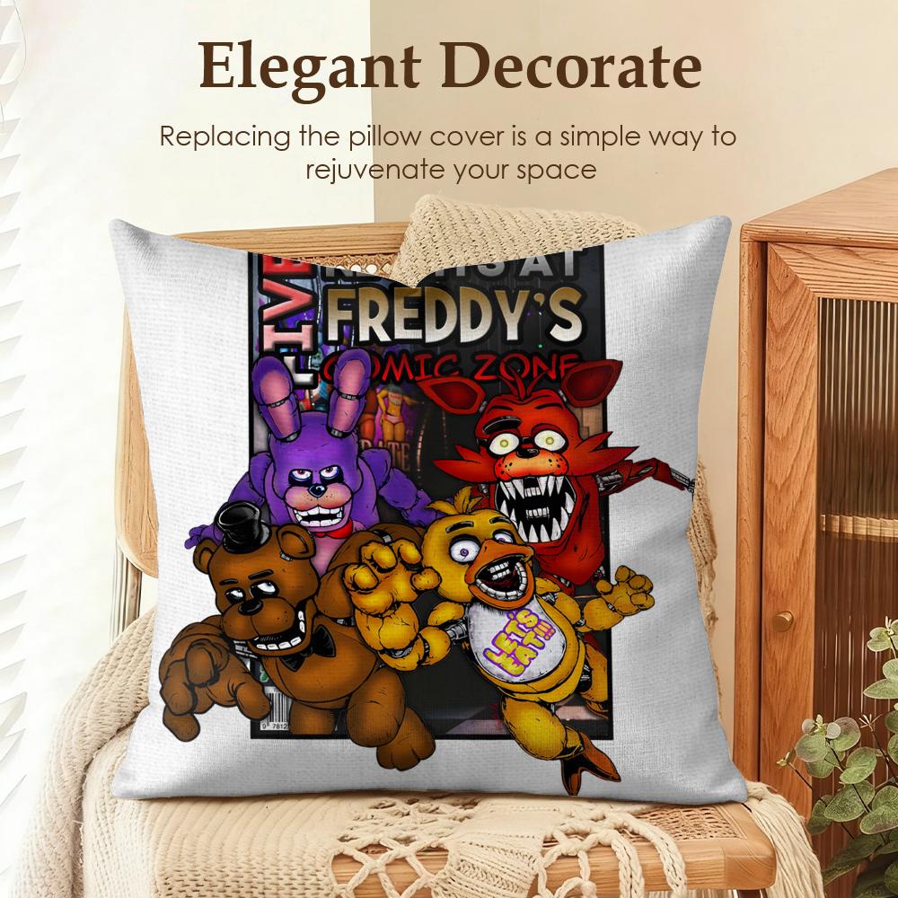 Spiel F-Five Nights At Freddy'S Kissenbezug Natürlicher Leinen Bio-Stoff Beidseitiger Druck Sofa Heimdeko Geschenk Kissenhülle