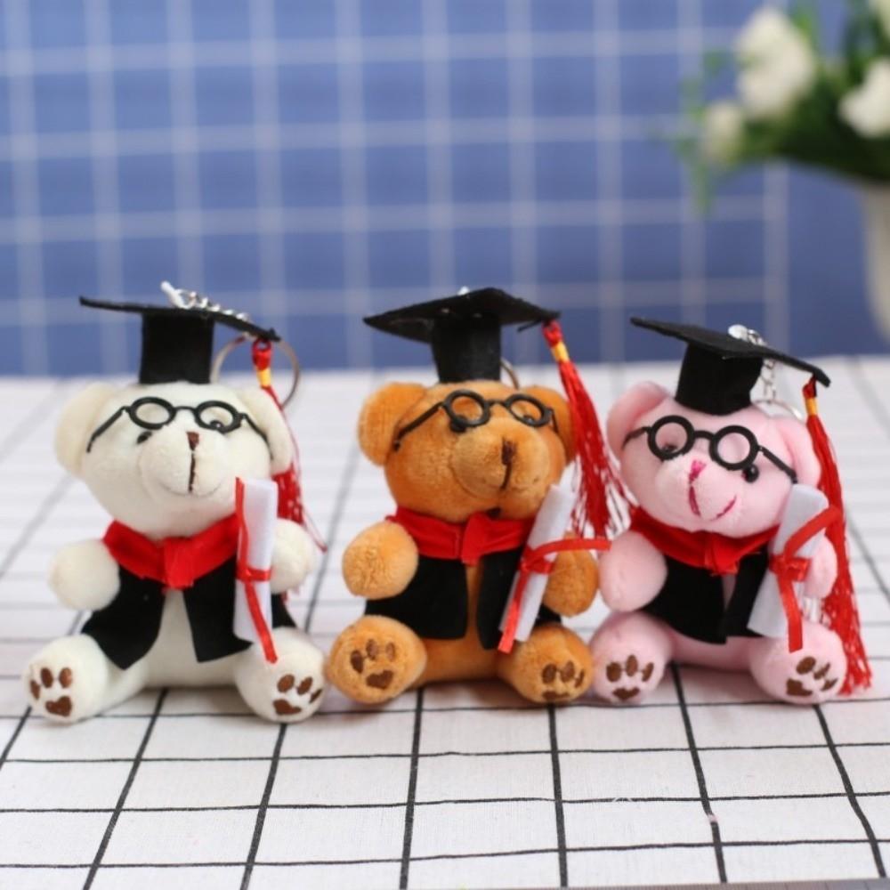 Cute Bear Keychain 12cm Bear Pendant Kawaii Graduation Bear Plush Toy  Clothing Decor