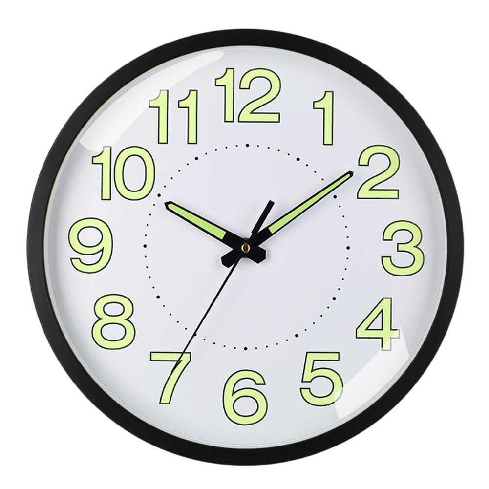 

Круглые настенные часы 12 дюймов Светящиеся в темноте Люминесцентные настенные часы Бесшумные Поглощающие энергию цифры и стрелки для спальни, гостиной чёрный