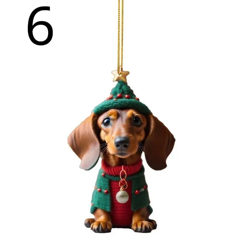 Christmas Cartoon Cute Dog Cat Ornaments Dachshund Dog Hanging Decoration Xmas Tree Pendant Home Party Supplies Car Decor Gifts