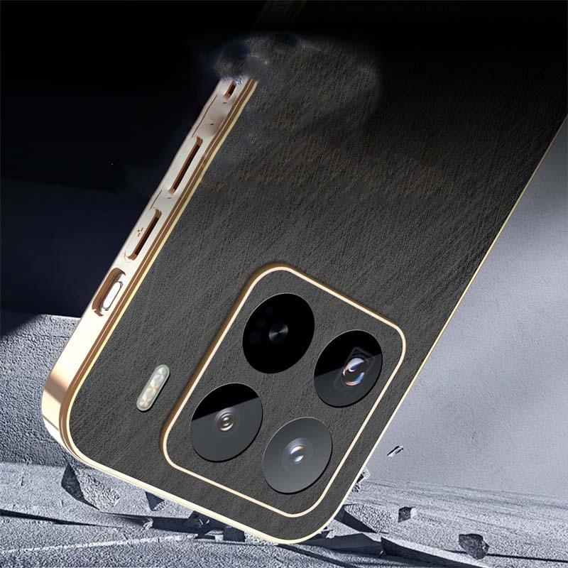 Gold Silk Texture Leather Plating Case For Xiaomi 15 Ultra Ultra Thin Tough Electroplated Cover For Mi 14T 13T Pro 14 Ultra 12 X
