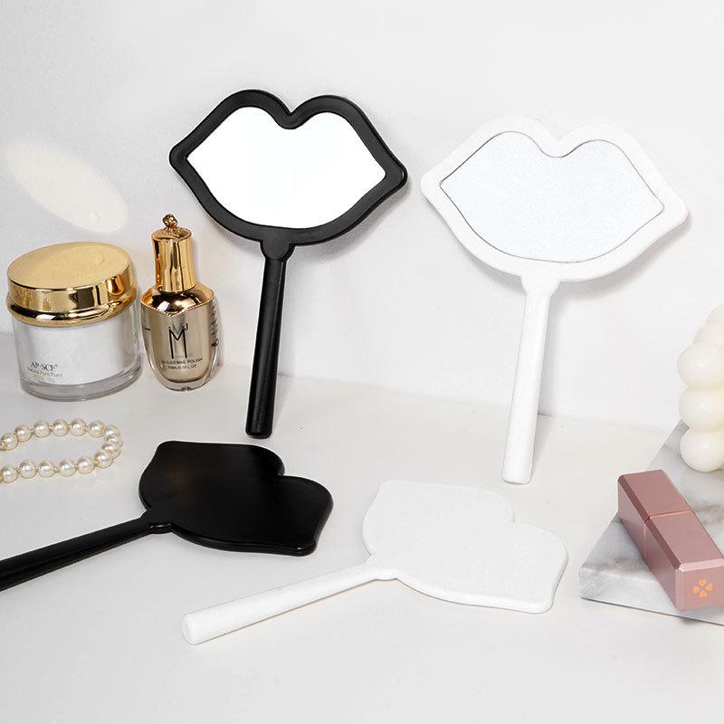 HD Lip Makeup Mirror with Plastic Handle, Vanity Mirror with DIY Option