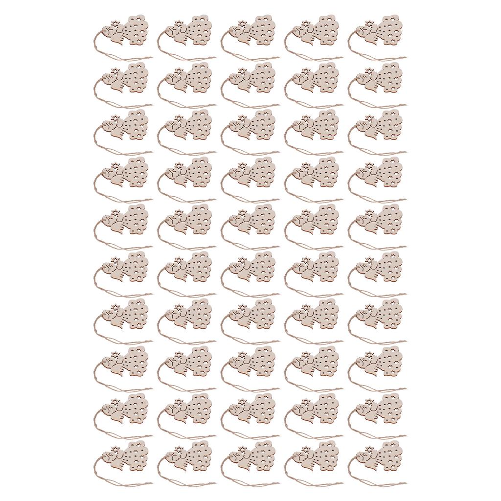 50 st Ängel Träskivor Obehandlade Trä-DIY-skivor Hängande Hantverk Träutskärningar Julprydnad med Hamparep