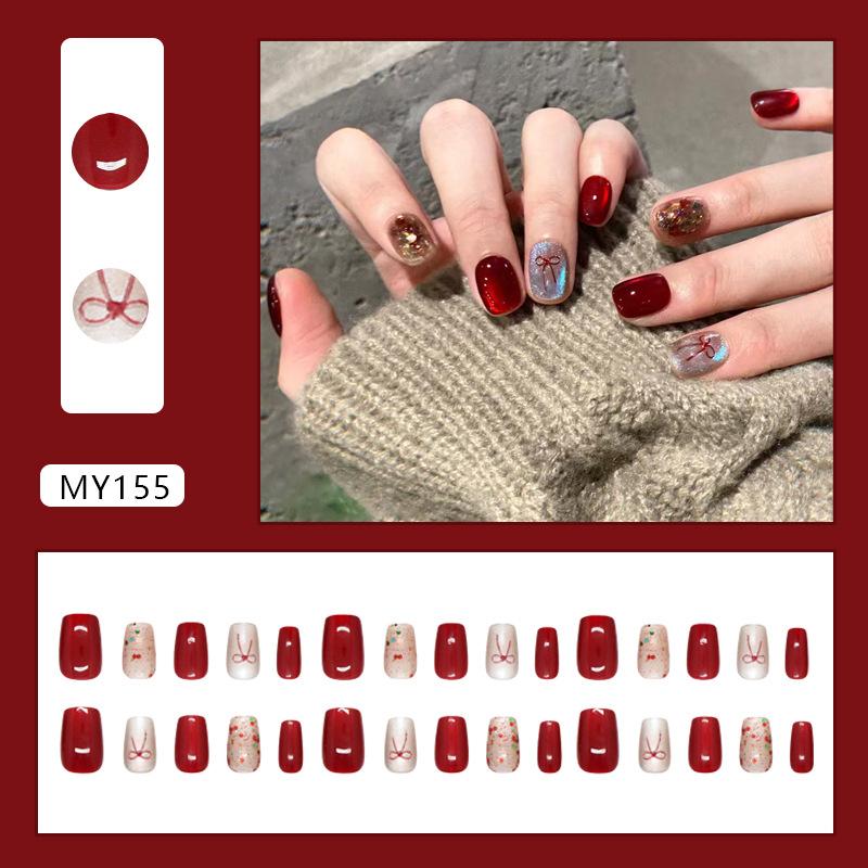 Cat s eye three-dimensional red bow colorful and flashing European and American style short removable wearable armor 30 pieces