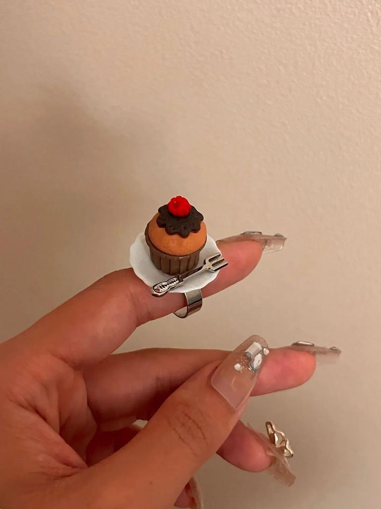 Fashion Hip Hop Design Cake Ring Cherry Chocolate Fruit Cake Afternoon Tea Ring Birthday Gift Accessories Cute Food Rings Girl