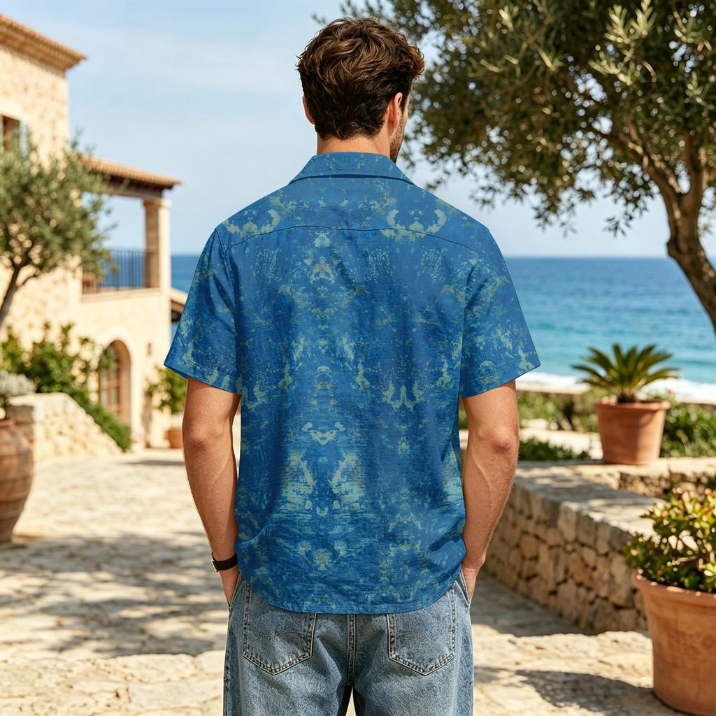 Men's Casual Short Sleeve Shirt Cotton Linen Blend Lightweight Button Down Collar Relaxed Fit Summer Top with Pocket