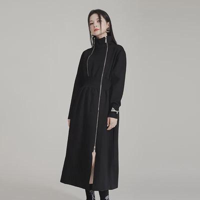 "Zhongchuang Rizhen Women's High-End Long Sleeve Waist Dress with Zippered Slit Skirt"