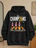Unisex Hoodie The Champ26ns North London Forever Football Graphic with Four Walking Figures in Red White Kits Bold White Golden Title and Crossing Sce