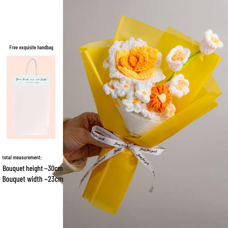 

Букет-оригами из пряжи «Роза и Лилия» ручной работы ко Дню матери - Незабудка Цветочный вязаный подарок на День матери или выпускной