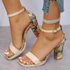 Women Sandals Fashion New Pattern Flower Print Open Toe Breathable And Comfortable Strap High Sandals Shoes for Women Dress