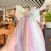 Elsa Princess Iridescent Bow & Veil Hair Clip - Multilayer Rainbow Mesh for Kids