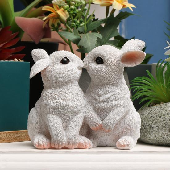 Easter Bunny Figurine Resin Kissing Bunny Sulpture Small Cute Rabbit Statue Collectible Ornaments for Home