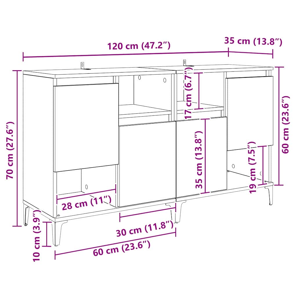 Sideboards 2 Pcs Reclaimed Wood Look 60 X 35 X 70 Cm Particleboard