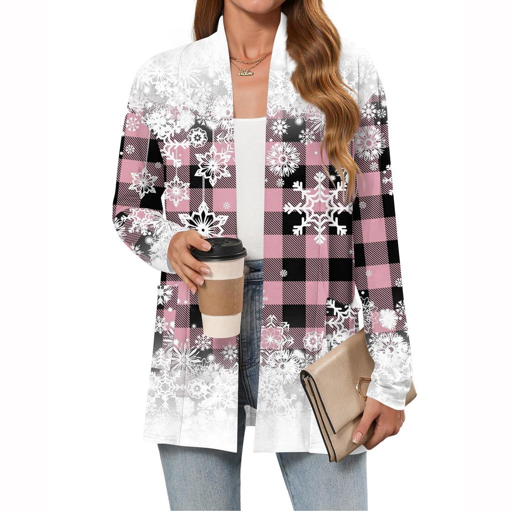 Women's Christmas Printed Lightweight Cardigan Long Sleeved Casual Loose Thin Fit With Pockets Cardigan Jacket