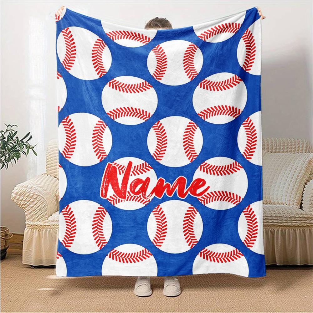 Custom Name Baseball Theme Printed Blanket - Perfect for Couch, Bed, Travel & Outdoor Use | Machine Washable, Cozy & Durable.