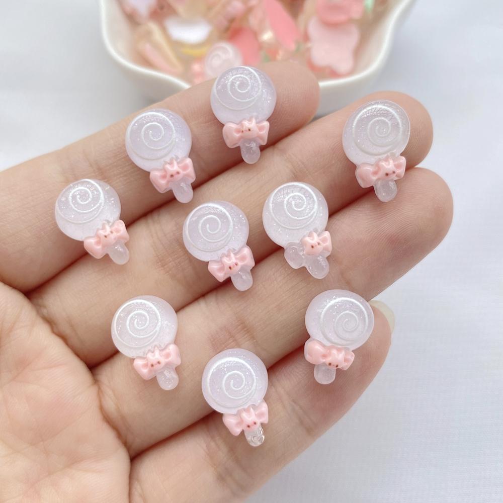 20Pcs New Cute Resin Cartoon Rabbits, Ice Cream, Lollipops  Flat Back Ornament Jewelry Making Manicure Hairwear