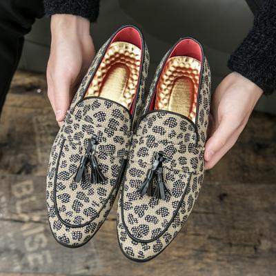 British Fashion New Men's Pointed Rhinestone Leopard Pattern Shoes Male Designer Formal Wedding Prom Dress Homecoming Footwear