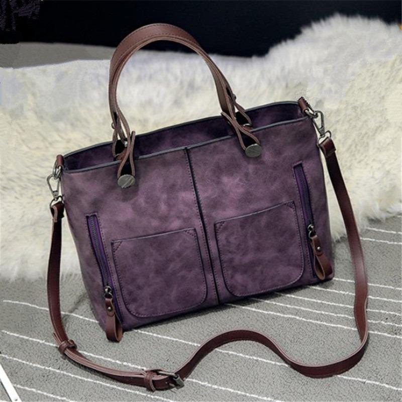 European American Retro Leather Women's Handbag, Large Capacity Tote Bag, Vintage Cross Body Bags for Woman with Double Pockets