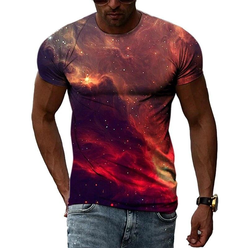 Handsome Men's Technology Element Pattern 3D T-Shirt Hip-Hop Style Casual Round Neck Tops Trendy Street Personality Clothing