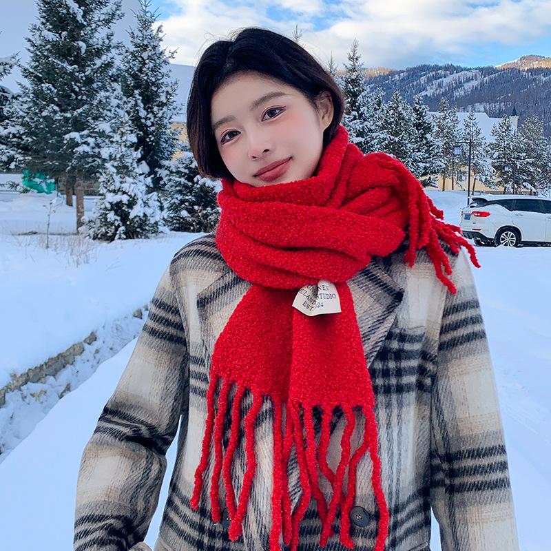 Alpaca circle fringed scarf containing wool warmth versatile knitted scarf female autumn and winter couple high sense