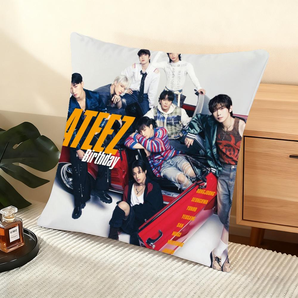

Ateez Album Cushion Cover Silky Short Plush Home Sofa Cushion Cover - Invisible Zipper Home Decoration 30cmx30cm