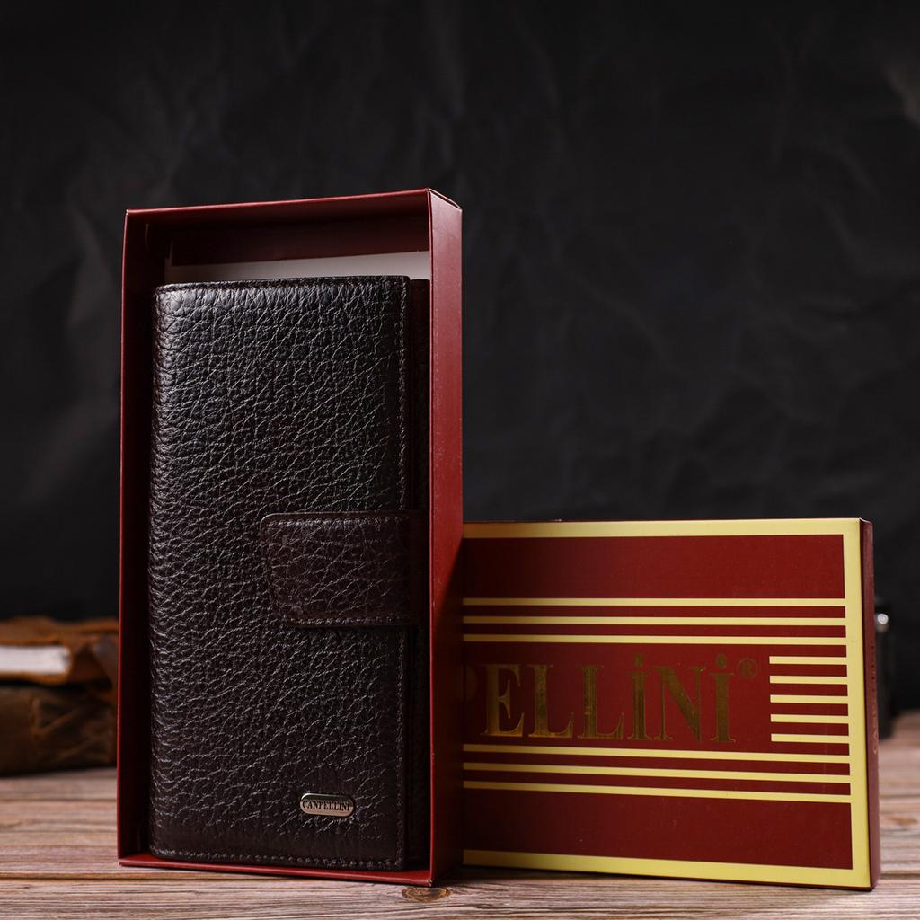 Capacious Vertical Men's Purse Made of Natural Coarse-grained Leather CANPELLINI 21840 Brown