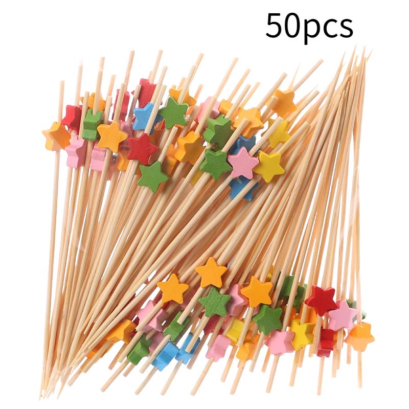 

50 шт. одноразовые бамбуковые фруктовые палочки художественные фруктовые палочки любовь цветение сливы пятиконечная звезда фруктовые палочки украшения для коктейлей бамбуковые палочки Colored pentagram