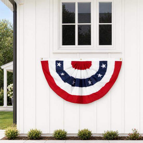 USA Fächerfahne, 4. Juli Amerikanische Flaggen Girlande, Rot Weiß Blau Patriotisches Halbfächer Banner für Unabhängigkeitstag Veranda Garten Außen Innen