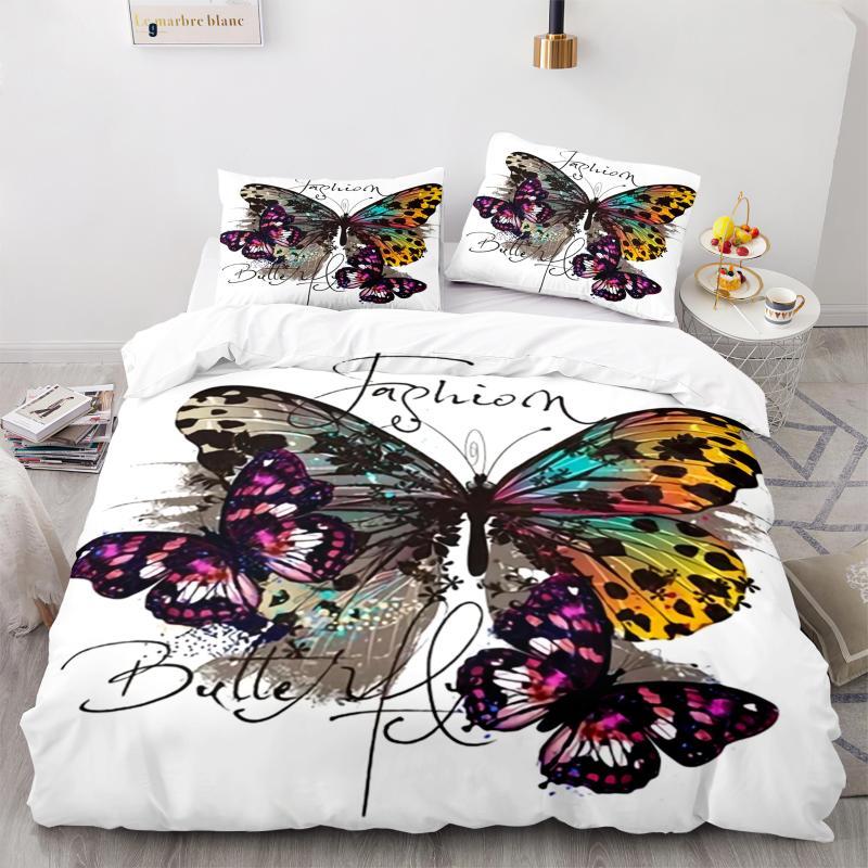Butterfly Duvet Cover Set Blue Butterflies And Dragonfly Design White Twin Bedding Set For Kids Teen Girl Microfiber Quilt Cover
