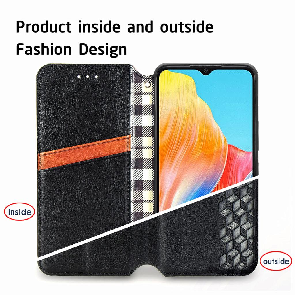 For Oppo A38 4G/A18 4G PU Leather Case Rhombus Imprint Wallet Stand Phone Cover