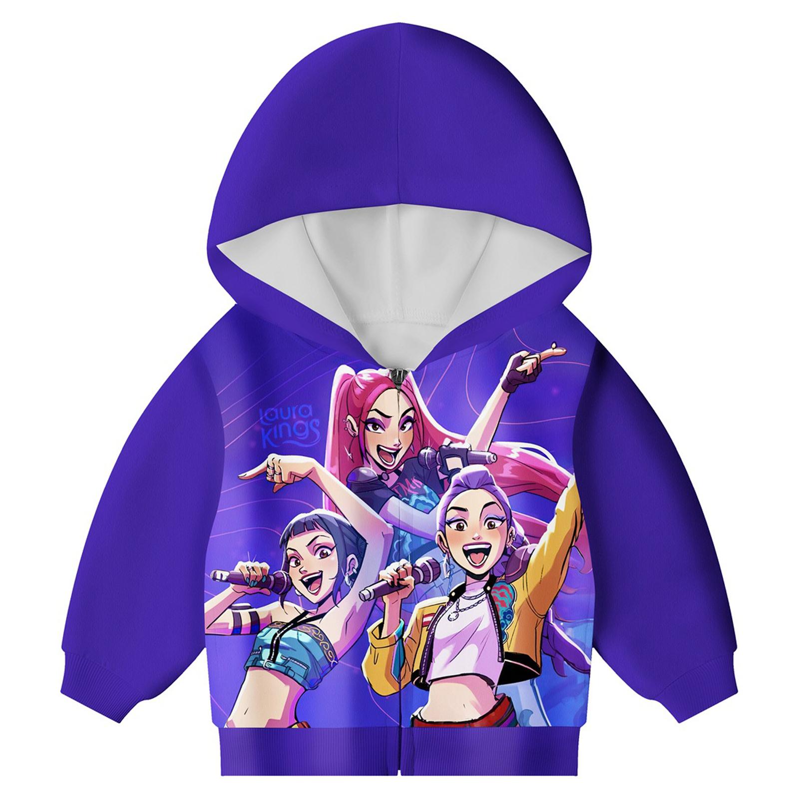 

Худи для девочек 3D Мультяшная куртка Толстовка Музыкальная на молнии с капюшоном с длинным рукавом Топы 160 синий