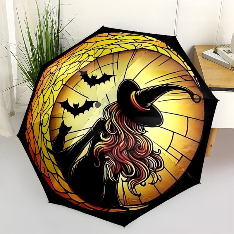 1pc Witch Moon Automatic Folding Umbrella, Sturdy And Durable Automatic Folding Umbrella with 8 Ribs, Convenient for Outdoor Use187