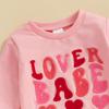 Toddler Girls Valentines Outfits Letter Embroidery Long Sleeve Sweatshirt and Elastic Pants Set Baby Cute Clothes