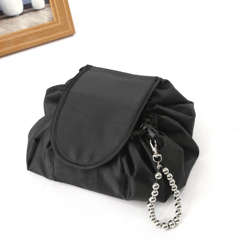 TikTok Style Portable Black Drawstring Makeup Bag for Easy Travel Storage