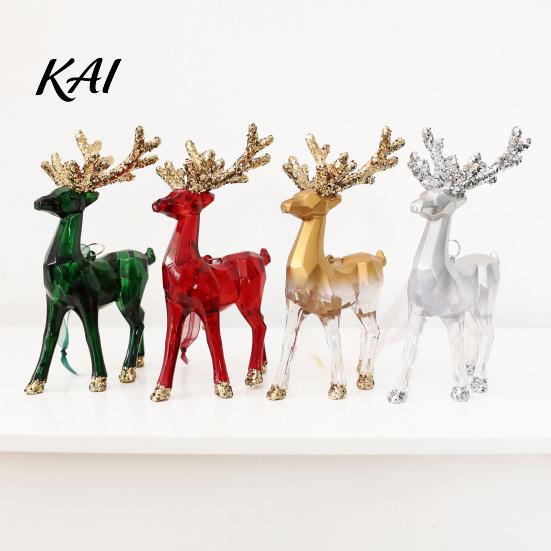 Durable Shatterproof Holiday Ornaments 3D Reindeer Christmas Ornament, Glitter Sequins Plastic Elk Hanging Gradient Transparent Decoration for