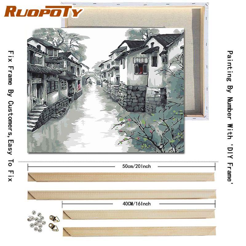 RUOPOTY City and Countryside DIY Painting By Numbers Landscape DIY Frame Oil Painting Modern Wall Art Living Room Decor 40x50cm