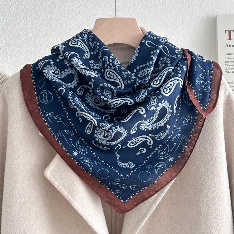 71 Series Neck Cashew Flower Square Scarf Silk Scarf Female Korean Version Versatile Literary and Retro Neck Protection Decorative Small Scarf