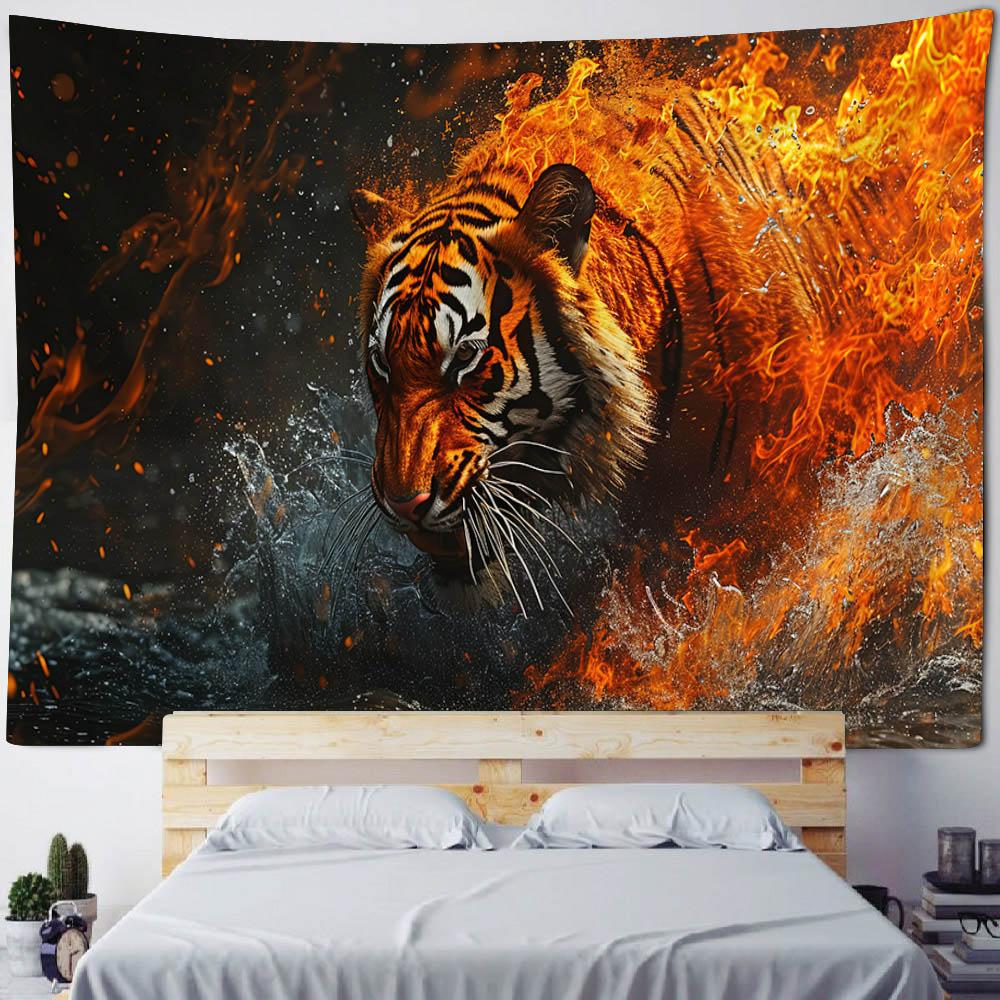 Tiger art tapestry, animal illustration wall hanging cloth, home wall decoration background cloth dormitory living room bedroom
