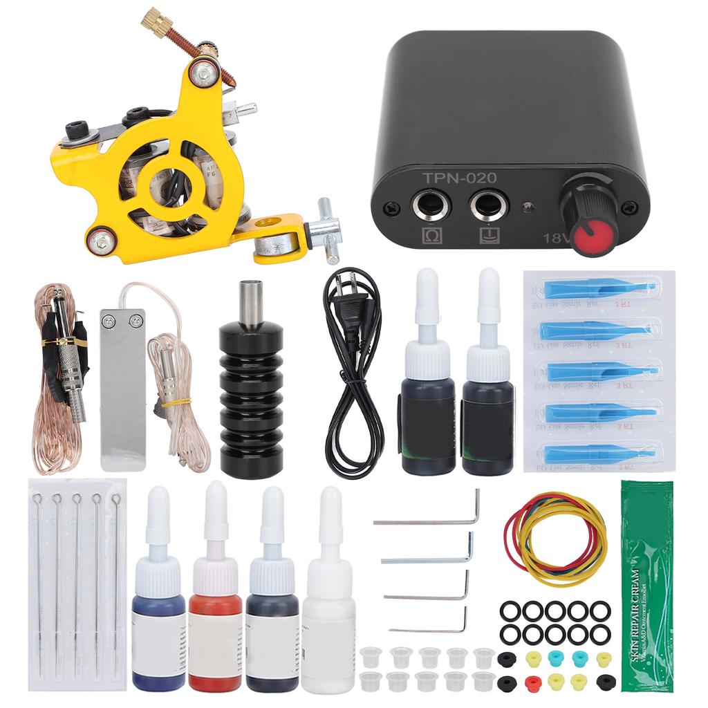 Tattoo Machine Kit Professional Complete Tattoo Beginner Kit with Coils Tattoo Machine 6 Ink