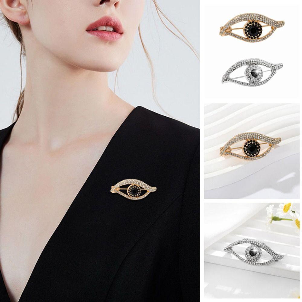 Crystal Pendant Devil Eye Brooch Pin Hollow Out Banquet Clothes Pin Clothes Accessories