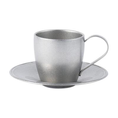 Filiżanka i spodek Vintage Inox DW, 160 ml, Wyprodukowano w Japonii, Idealne do kawiarni, restauracji, na herbatę i kawę, Stal nierdzewna, Postarzane wykończenie, Nietłukące się,